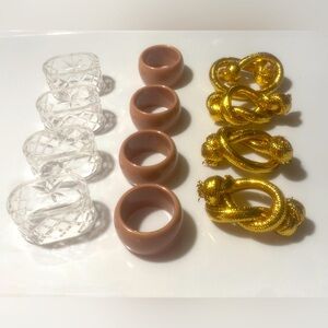 Three Sets of Four - Clear, Mauve & Gold Napkin Rings